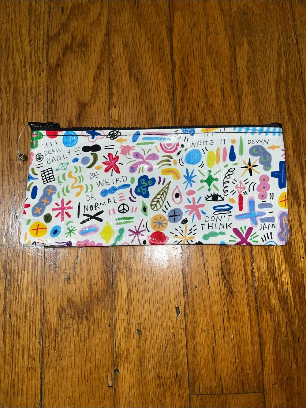 NWOT Blue Q Bags Recycled Colorful Doodle Zip Pencil Case Pouch